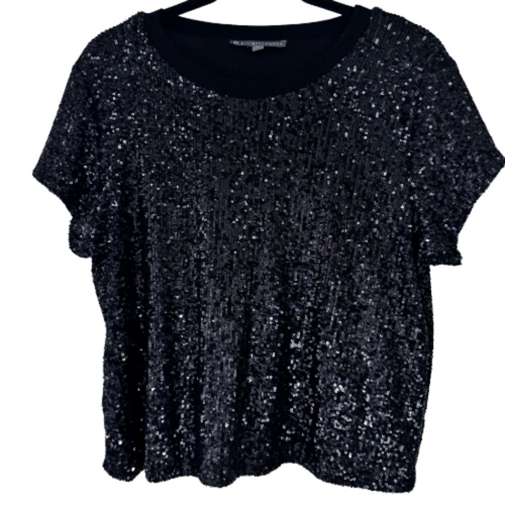 Elliot Lauren Black Sequin Short Sleeve Top Women's Size Medium - Picture 9 of 11